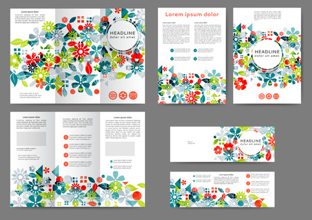 Set of color abstract brochure template with abstract floral backgroundのイラスト素材