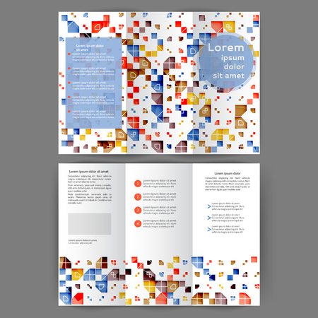 Color tri fold business brochure design template with geometric elementsのイラスト素材