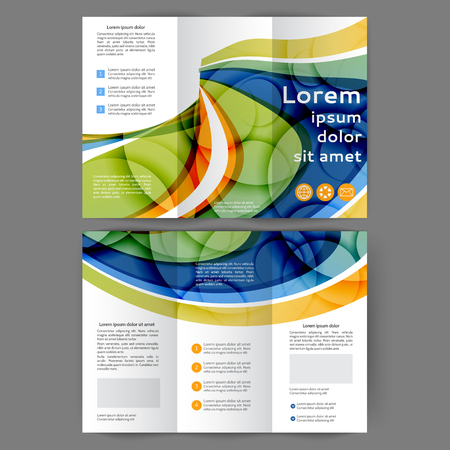 Color tri fold business brochure design template with abstract lines and wavesのイラスト素材