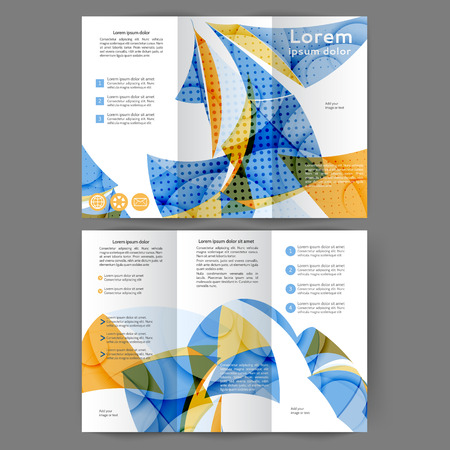 Color tri fold business brochure design template with abstract lines and wavesのイラスト素材