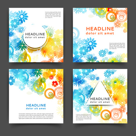 Set of square color brochures, book template  with floral backgroundのイラスト素材