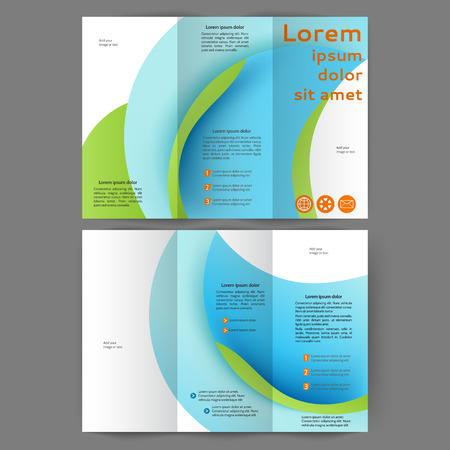 Ilustración de Color tri fold business brochure design template with abstract lines and waves - Imagen libre de derechos