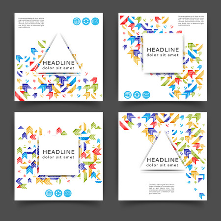 Set of square color brochures, book template with geometric elements.のイラスト素材