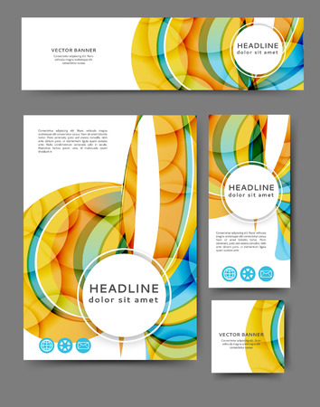 Set of promotional flyers with abstract waves and lines. Different sizes illustration.のイラスト素材