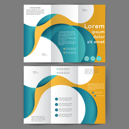 Color tri fold business brochure design template with abstract lines and wavesのイラスト素材