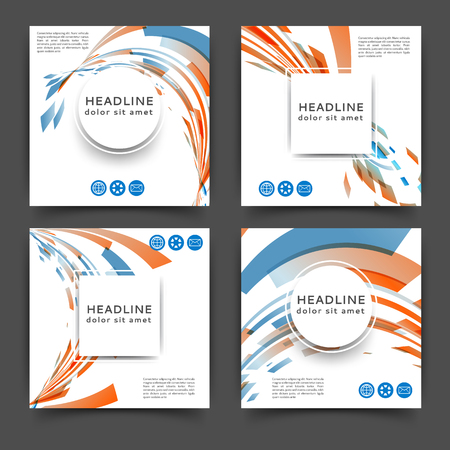Set of square color brochures, book template with geometric elements のイラスト素材
