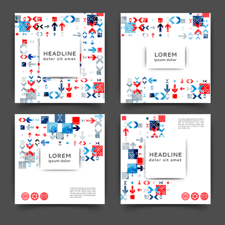 Set of square color brochures, book template with geometric elements のイラスト素材