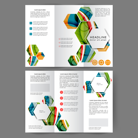 Color tri fold business brochure design template with abstract lines and wavesのイラスト素材