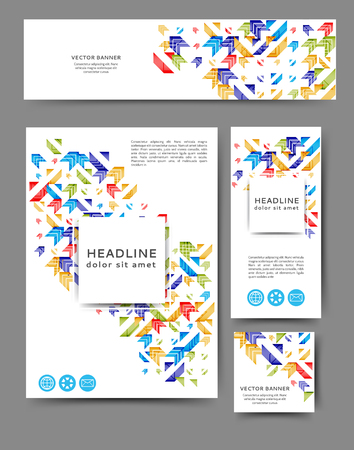 Set of promotional flyers with abstract geometric elements. Different sizesのイラスト素材