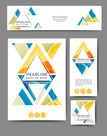 Set of promotional flyers with abstract geometric elements. Different sizesのイラスト素材