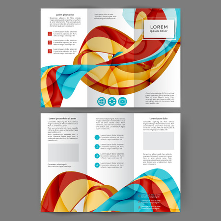 Color tri fold business brochure design template with abstract lines and wavesのイラスト素材