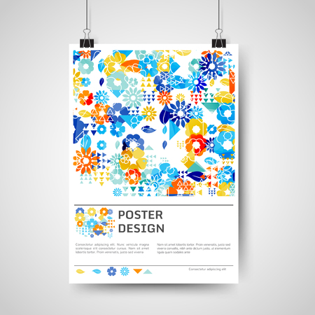 Abstract colorful poster design template with abstract floral backgroundのイラスト素材