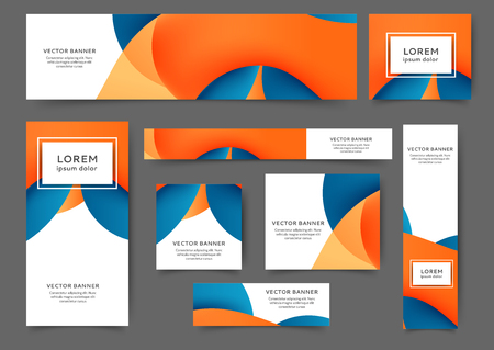 Set of web banner templates for your site or blog with abstract lines and waves. Different sizesのイラスト素材