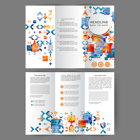 Color tri fold business brochure design template with geometric elements のイラスト素材