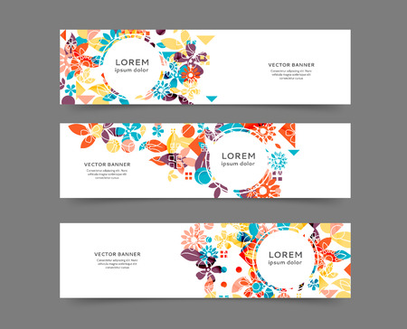 Set of abstract web banner templates with floral backgroundのイラスト素材
