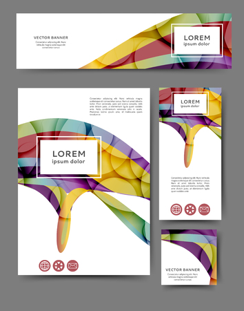 Set of promotional flyers with abstract waves and lines. Different sizesのイラスト素材