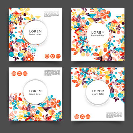 Set of square color brochures, book template. Brochure cover template with floral backgroundのイラスト素材