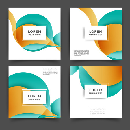 Set of square color brochures, book template with abstract lines and wavesのイラスト素材