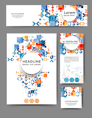 Set of promotional flyers with abstract geometric elements. Different sizesのイラスト素材