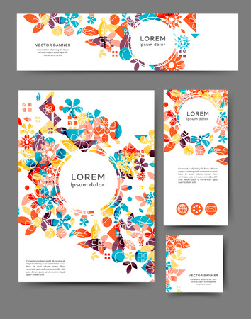 Set of advertising flyers and banners abstract floral backgroundのイラスト素材