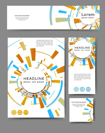 Set of promotional flyers with abstract geometric elements. Different sizesのイラスト素材