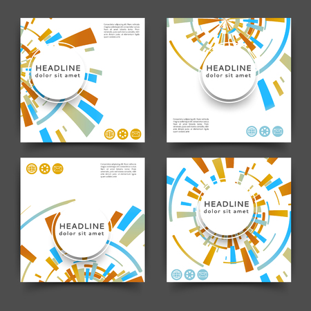 Set of square color brochures, book template with geometric elementsのイラスト素材