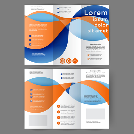 Color tri fold business brochure design template with abstract lines and wavesのイラスト素材