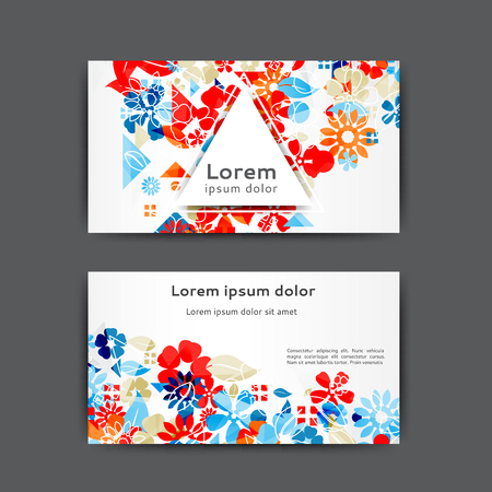 Color business card template with decorative floral elementsのイラスト素材