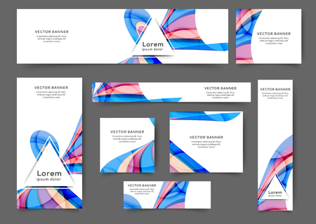 Set of web banner templates for your site or blog with abstract lines and waves. Different sizesのイラスト素材