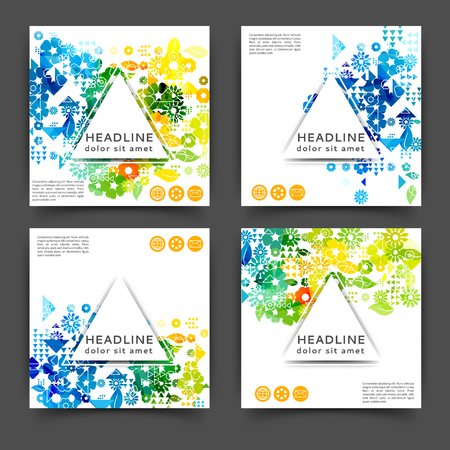 Set of square color brochures, book template with floral backgroundのイラスト素材