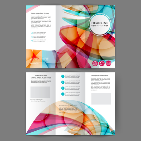 Color tri fold business brochure design template with abstract lines and wavesのイラスト素材