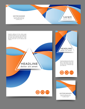 Set of promotional flyers with abstract waves and lines. Different sizesのイラスト素材