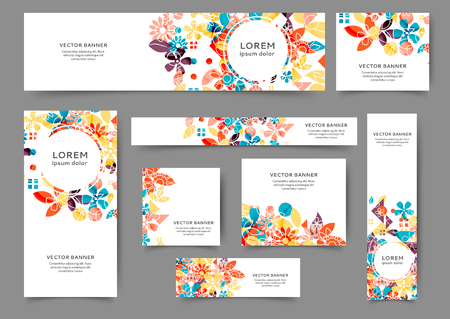 Set of abstract web banner templates with floral background. Different sizesのイラスト素材