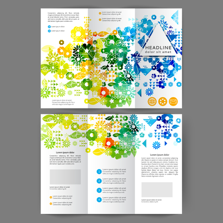 Color tri fold business brochure design template with abstract floral backgroundのイラスト素材