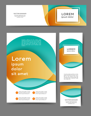 Set of promotional flyers with abstract waves and lines. Different sizesのイラスト素材