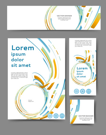 Set of promotional flyers with abstract geometric elements. Different sizesのイラスト素材