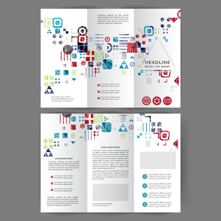 Color tri fold business brochure design template with geometric elementsのイラスト素材