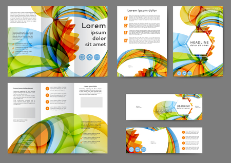 Set of color brochure template with abstract lines and wavesのイラスト素材