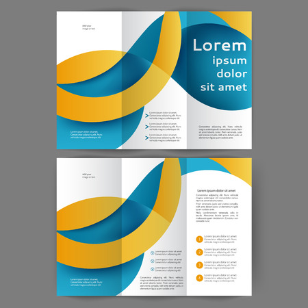 Colortri fold business brochure design template with abstract lines and wavesのイラスト素材