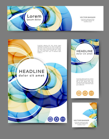 Set of advertising flyers and banners with abstract waves and linesのイラスト素材