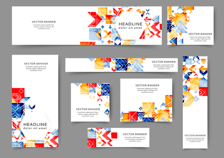 Set of abstract web banner templates for your site or blog with geometric elements. Different sizesのイラスト素材