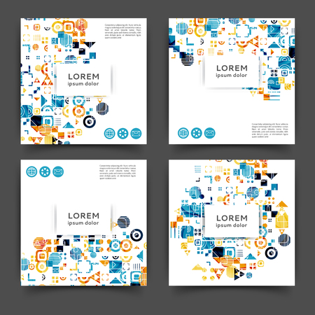Set of square color brochures, book template with geometric elementsのイラスト素材