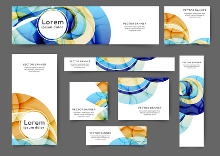 Set of abstract web banner templates for your site or blog with abstract lines and waves. Different sizesのイラスト素材