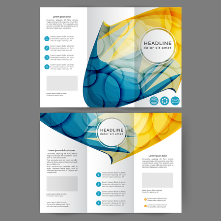 Color tri fold business brochure design template with abstract lines and wavesのイラスト素材
