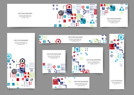 Set of abstract web banner templates for your site or blog with geometric elements. Different sizesの写真素材