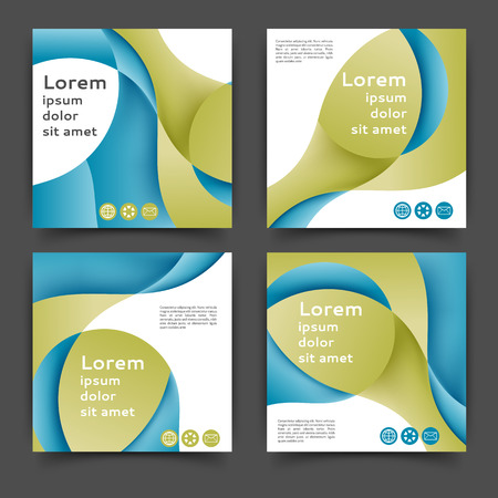 Set of square color brochures, book template with abstract lines and wavesのイラスト素材