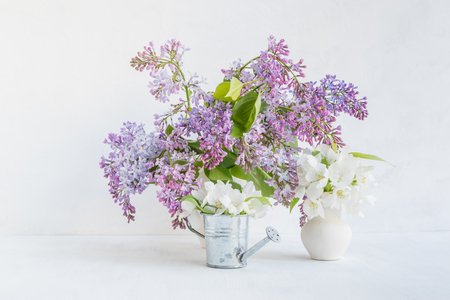 White flowers in a vase on a light background. Interior decorの写真素材