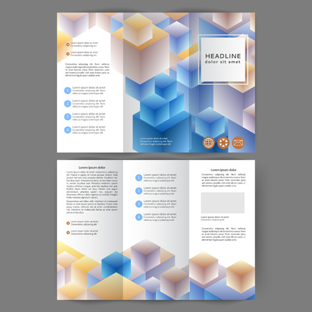 Color tri fold business brochure design template with abstract cubesのイラスト素材