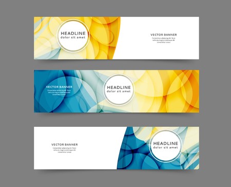 Set of abstract web banner templates with abstract lines and waves. Different sizesのイラスト素材