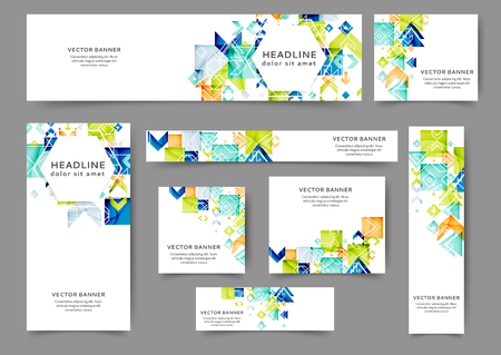 Set of abstract web banner templates with geometric elements background. Different sizesのイラスト素材